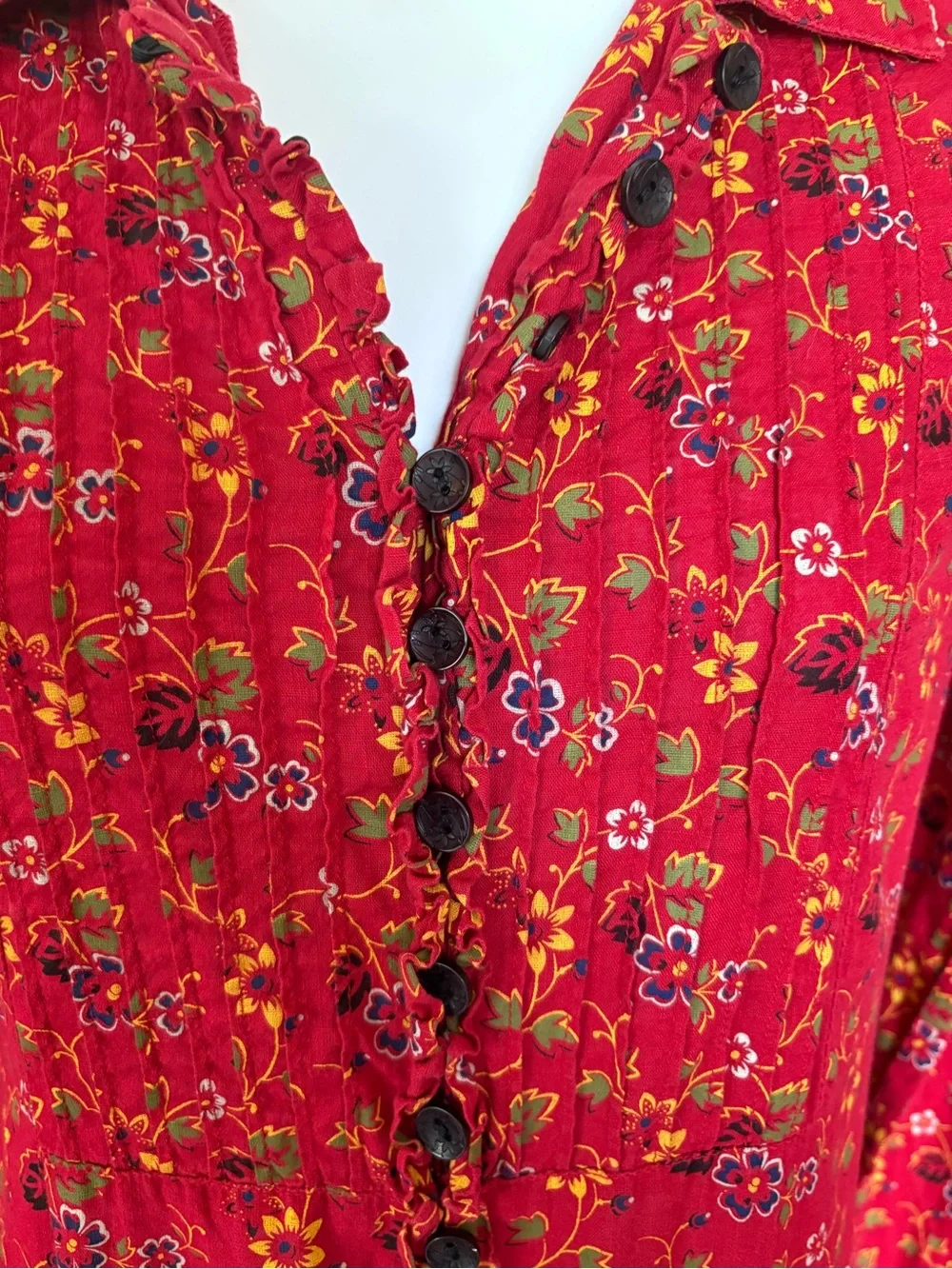 Vintage Free People Button Front Long Sleeve Floral Dress
